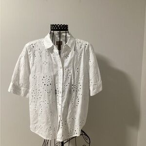 Chico's White Eyelet Button Down Shirt